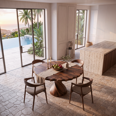 Modern Wooden Dining Table With Twisted Pedestal For Kitchen