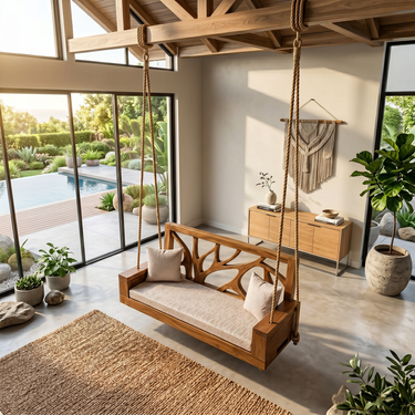 Scandinavian Branch Back Swing Sunroom Interior Lounge Space