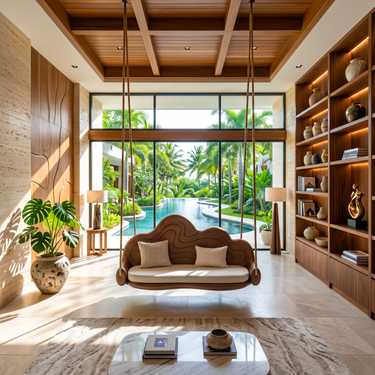 Scandinavian Sculptural Back Swing Open Lounge Interior Space