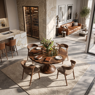 Scandinavian Round Dining Table With Spiral Base For Dining Room