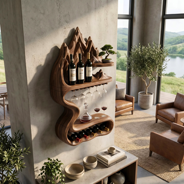 Rustic Sculptural Bottle Holder For Home Decor