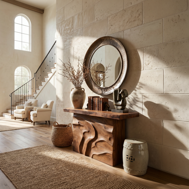 Modern Textured Edge Display Table For Contemporary Living Space