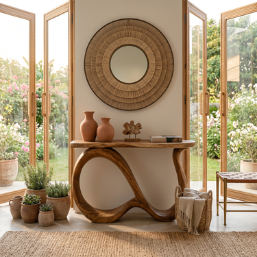 Modern Wooden Console Table With Undulating Legs For Home Decor
