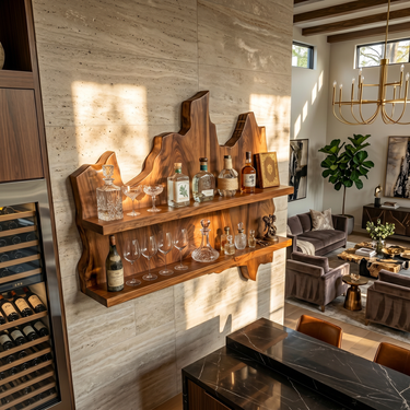 Mid Century Wall Wine Holder For Lounge Beverage Showcase Unit