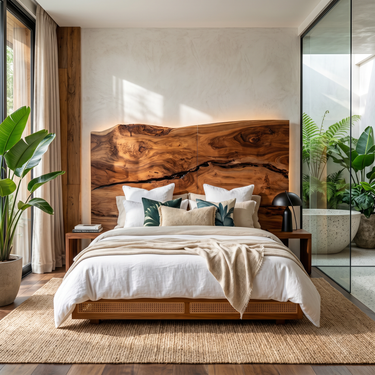 Modern Live Edge Wood Headboard For Warm Minimalist Bedroom