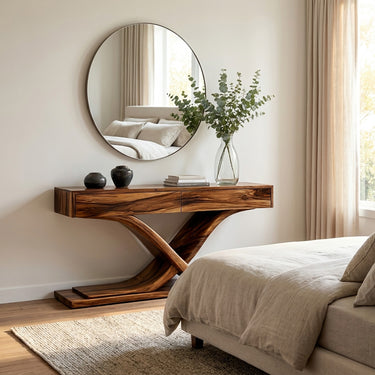 Sculptural Wooden Console Table For Modern Living Room