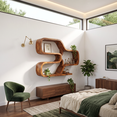 Japandi Curved Floating Shelves for Living Room