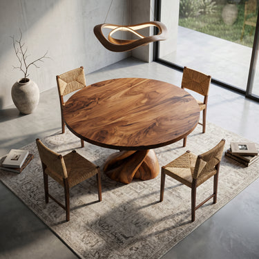 Modern Round Dining Table With Twisted Pedestal For Dining Room