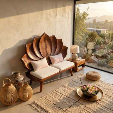 Contemporary Lotus Flower Back Bench For Bedroom Interior Space