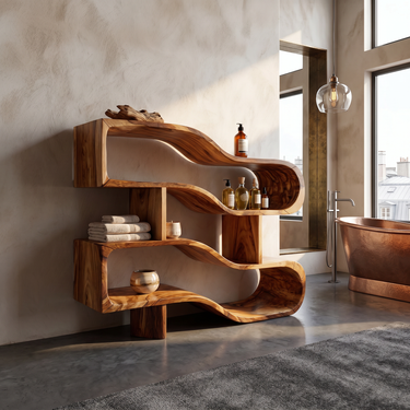 Modern Architectural Wooden Display Shelf With Floating Curves