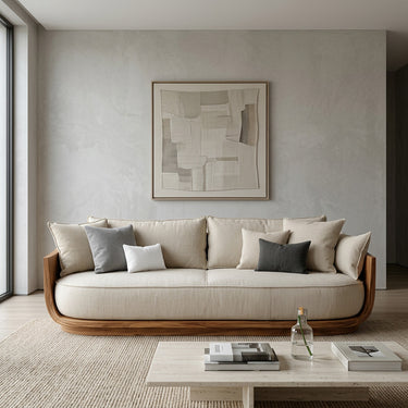 Modern Wooden Sofa With Flowing Rounded Edges For Home