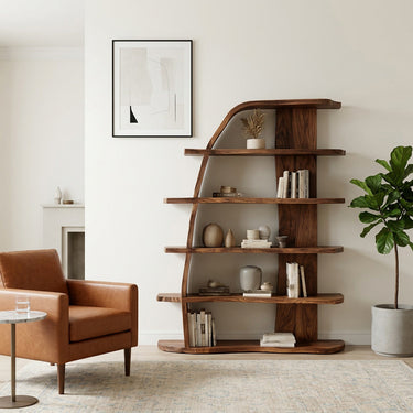 Mid Century Natural Wood Display Bookshelf For Living Room