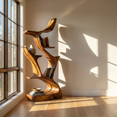 Abstract Sculptural Wooden Bookshelf For Living Room