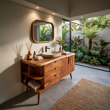 Resort Style Wood Double Vanity For Villa Bathroom