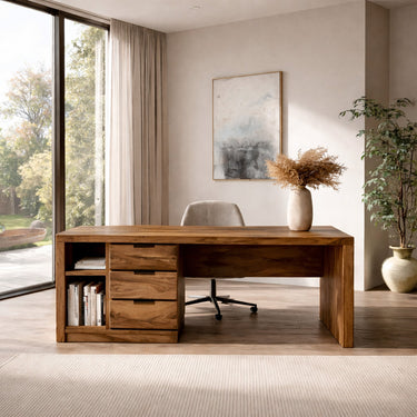 Minimalist Wooden Desk With Storage For Home Office