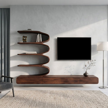 Minimalist Curved TV Console With Drawers For Living Design