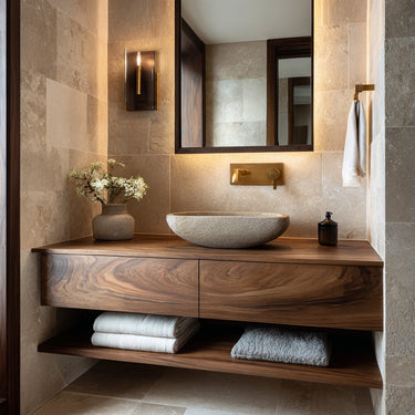 Minimalist Natural Wood Wall Mounted Bathroom Vanity For Bathroom
