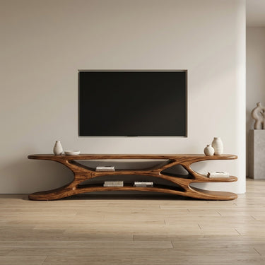 Minimal Natural Wood TV Console For Home Design
