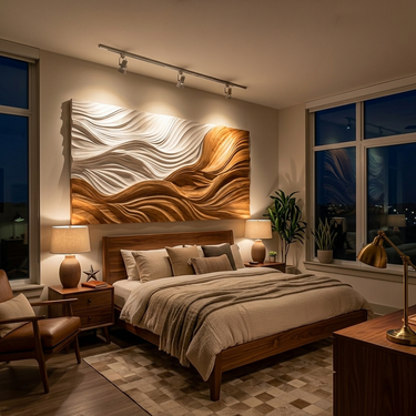Modern Wooden Wall Art With Carved Wave For Home Decor