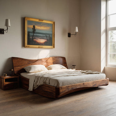 Organic Platform Bed And Headboard For Minimalist Bedroom Design