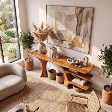 Asymmetric Sculptural Console Table For Modern Living Room