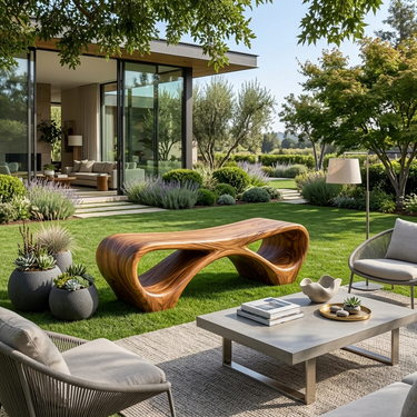 Modern Sculptural Outdoor Bench With Curved Design For Garden