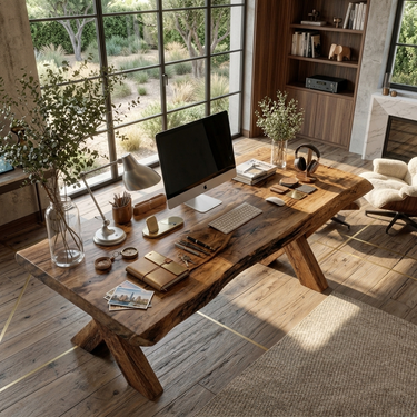 Rustic Live Edge Desk With X Legs For Home Office