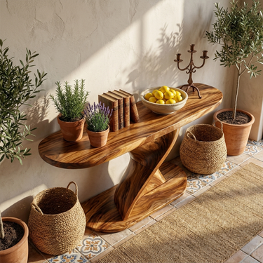 Mid Century Organic Console Table For Foyer