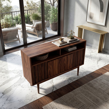Scandinavian Wooden Console Table With Carved Fluted For Entryway