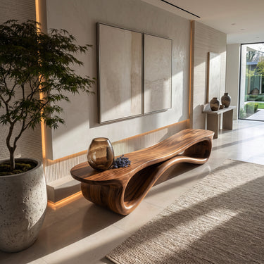 Contemporary Undulating Wooden Bench For Living Room