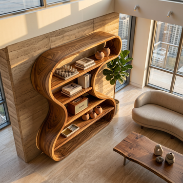 Sculptural Wooden Display Shelf For Modern Interiors