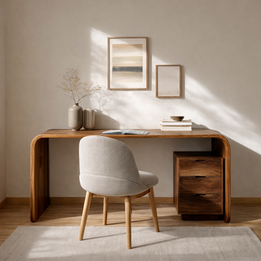 Modern Wooden Writing Desk With Curved Frame For Workspace
