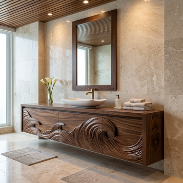Luxury Floating Bathroom Vanity With Wave Carved Cabinet For Bathroom