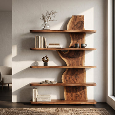 Handcrafted Natural Wood Standing Shelf For Home Storage