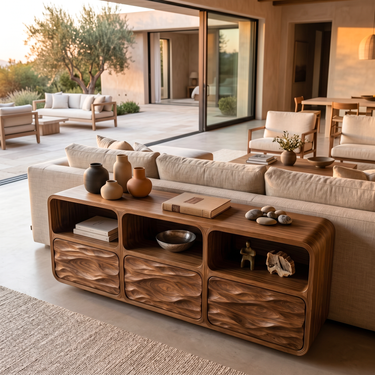 Contemporary Console Table With Wave Carved Drawers For Living Room