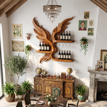 Mid Century Wine Display Rack For Dining Space