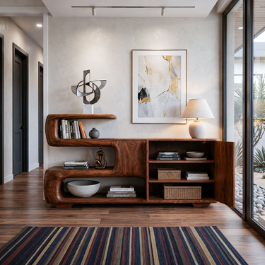 Organic Sideboard With Shelves And Cabinet For Living Room