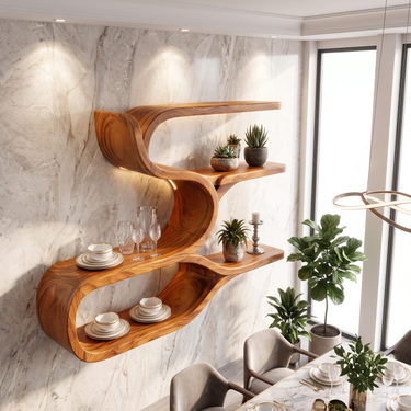 Rustic Sculptural Floating Shelves for Living Room