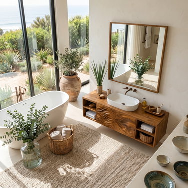 Organic Floating Bathroom Vanity With Open Shelves For Contemporary Bathroom