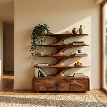 Organic Bookshelf With Twisted Tiers For Home Library