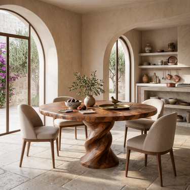 Organic Dining Table With Helix Base For Designer Dining Space