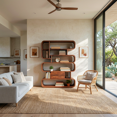 Statement Natural Wood Bookshelf With Rounded Form For Home