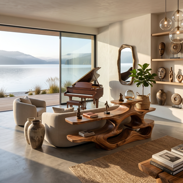 Wooden Console Table With Multi Level Shelves For Living Room