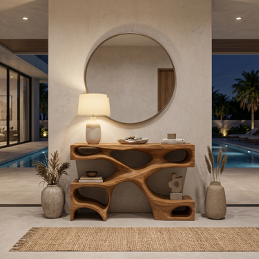 Modern Wooden Console Table With Open Storage For Interior Decor