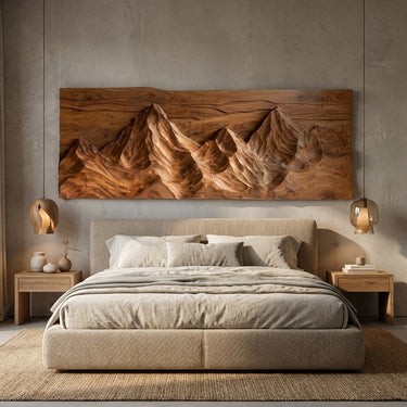 Contemporary Sculptural Wood Wall Art Mountain Design For Living Room