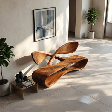 Contemporary Curved Bench With Cross Backrest For Living Room