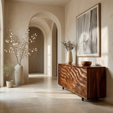 Contemporary Wooden Sideboard With Carved Doors For Home Interior