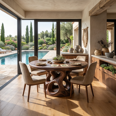 Sculptural Round Kitchen Table For Garden View Room