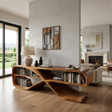 Modern Organic Wooden Console Table For Living Decor