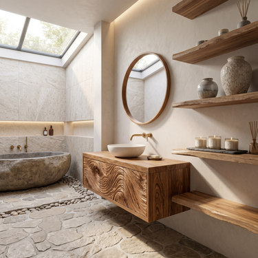 Modern Bathroom Vanity With Exquisitely Carved Front For Spa Bathroom